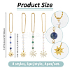 4Pcs 4 Styles Glass & Alloy & Natural Rose Quartz & Green Aventurine & Blue Spot Jasper Sun Pendant Decoration HJEW-FH00168-2