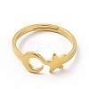 Ion Plating(IP) 304 Stainless Steel Star and Moon Adjustable Ring for Women LS-RJEW-B027-15G-2