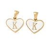 304 Stainless Steel Pave Natural White Shell Heart with Initial Slice Pendants STAS-R168-25G-K-1