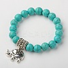 Dyed Synthetic Howlite Elephant Stretch Bracelets BJEW-JB01338-2