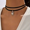 Gothic Moon with Round CCB Plastic Pendant Black Velvet Double Layer Choker Necklaces FS-WG1056C-01-2