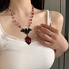 Alloy Red Glass Bat Pendant Round Glass Link Necklaces for Halloween LS-NJEW-H075-02PEB-1