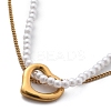 Ion Plating(IP) 304 Stainless Steel & Plastic Pearl Beaded Double Layer Necklaces NJEW-P320-25G-5
