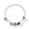 Natural Fluorite Chip & Brass Evil Eye & Glass Beaded Stretch Bracelets for Daily Wear PI9480-6-1
