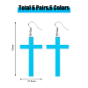 6 Pairs 6 Colors Acrylic Cross Dangle Earrings with Platinum Iron Pins for Woman EJEW-FI0003-25-2