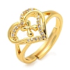 Heart with Letter Rack Plating Brass Micro Pave Clear Cubic Zirconia Adjustable Rings for Women RJEW-I105-01G-X-1