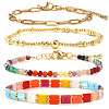 Colorful Glass Gemstone Brass Beaded Stretch Bracelet Sets TV5355-5