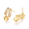 Brass Micro Pave Clear Cubic Zirconia Stud Earrings Findings for Half Drilled Beads KK-T071-13G-3