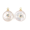 Brass Micro Pave Cubic Zirconia with Natural Pearl Pendants KK-Z146-07C-04-1