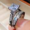 2Pcs 2 Styles Brass Micro Pave Clear Cubic Zirconia Finger Rings for Women WGF1148-01-2