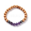 Natural Wood Beads Stretch Bracelets BJEW-JB06516-3