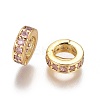Brass Cubic Zirconia Rondelle European Beads KK-E772-02F-G-1