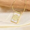 Brass Pave Shell Rectangle Saint Benedict Medal Cross Pendants Necklaces for Women LS-NJEW-Z053-01G-02-1