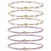 6Pcs Handmade Glass Seed Bead & Brass Beads Stretch Bracelets XZ6120-3-1