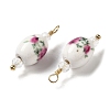 Handmade Floral Printed Porcelain Pendants KK-P242-19G-01-2
