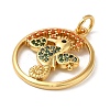 Flat Round with Sea Horse Rack Plating Brass Micro Pave Colorful Cubic Zirconia Pendants KK-K377-26G-2
