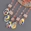 Brass Wire Wrapped Natural Rose Quartz Chips Heart Pendant Decorations HJEW-D302-14-4
