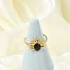Flower 304 Stainless Steel Enamel Open Cuff Rings for Women RJEW-G338-15G-02-2