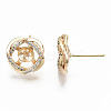 Brass Micro Pave Clear Cubic Zirconia Stud Earring Findings KK-T062-54G-NF-3