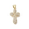 Brass Micro Pave Clear Cubic Zirconia Cross Pendants KK-D431-042G-1