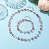Rondelle Cherry Quartz Glass Links Bracelets & Necklaces Sets SJEW-JS01295-01-2