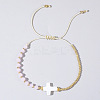 Vintage Bohemian Cross Shell & Rose Quartz Bead Braided Bracelets LJ7242-6-1