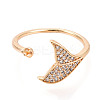 Fishtail Shape Brass Micro Pave Clear Cubic Zirconia Cup Peg Ring Settings KK-T076-14G-2