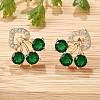 Flower Brass Micro Pave Clear Cubic Zirconia Stud Earrings for Women EJEW-G428-18G-01-2