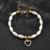 304 Stainless Steel Heart Charm Bracelets for Women BJEW-C098-09G-2