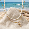 Beach Vacation Style Stainless Steel Religion Cross Pendant Natural White Jade Heishi Beaded Double Layer Necklaces for Women QG1443-3