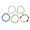 5Pcs Round & Starfish Synthetic Turquoise Beads & Brass Beads Stretch Bracelets Sets BJEW-JB12417-2