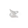 Non-Tarnish 304 Stainless Steel Leaf Open Cuff Ring for Women RJEW-S405-175P-1