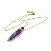 Natural Amethyst Bullet Shaped Perfume Bottle Pendant Necklaces G-B089-02G-08-2