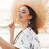 6 Pairs 6 Colors Leaf & Cotton Tassel Chandelier Earrings EJEW-FI0003-14-7