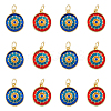 DICOSMETIC 12Pcs 2 Colors Flat Round Brass Micro Pave Cubic Zirconia Charms KK-DC0002-80-1