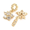 Rack Plating Brass Pave Clear Cubic Zirconia European Dangle Charms KK-F089-17G-2