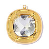 304 Stainless Steel Cubic Zirconia Rounded Squar Pendants STAS-OY017-74G-01-3