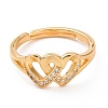 Clear Cubic Zirconia Interlocking Double Heart Adjustable Ring RJEW-C029-06G-2