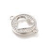 Rack Plating Brass Clear Cubic Zirconia Flat Round with Hollow Heart Connector Charms KK-L225-036P-2