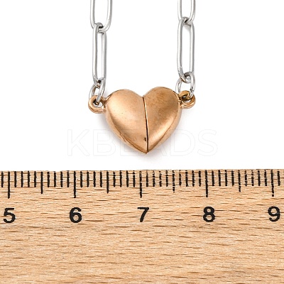 304 Stainless Steel Double-Sided Magnetic Heart Pendant Paperclip Chain Necklaces NJEW-U028-02RG-1