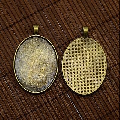 40x30mm Clear Oval Glass Cabochon Cover and Antique Bronze Alloy Blank Pendant Cabochon Settings for DIY Portrait Pendant Making DIY-X0159-AB-FF-1