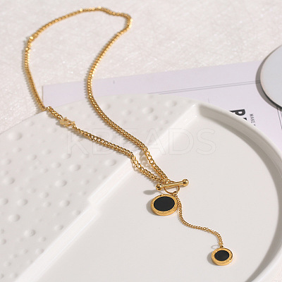 Flat Round with Letter B 316L Surgical Stainless Steel Black Acrylic Roman Numerals Pendant Y Necklaces for Women FS-WG00E23-01-1