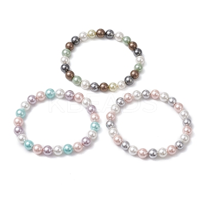 Shell Pearl Beads Stretch Bracelets For Women BJEW-JB11340-1