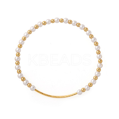 Brass & Imitation Pearl Round Beads Stretch Bracelets QX7837-2-1