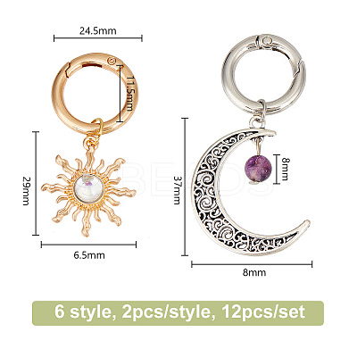 12Pcs 6 Styles Sun & Moon Alloy Shoe Charms HJEW-DR00003-1