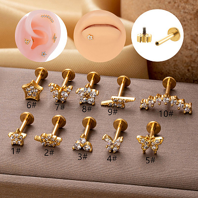 316L Surgical Stainless Steel Micro Pave Clear Cubic Zirconia Labrets WG0766A-14-1
