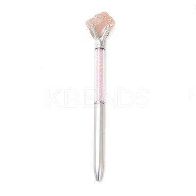 Raw Natural Rose Quartz Chip on Top Ball-Point Pen AJEW-G063-01A-1