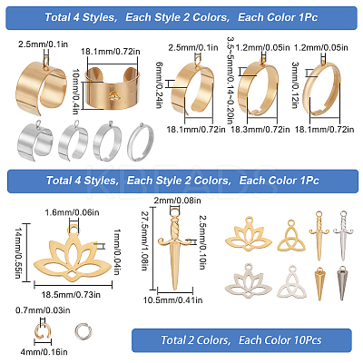 DIY Cone Lotus Sword Stainless Steel Charms Cuff Ring Making Kit DIY-SC0026-09-1
