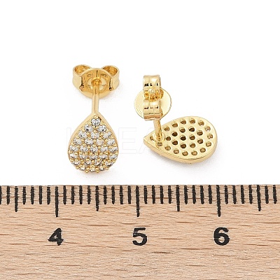 Teardrop Brass Micro Pave Clear Cubic Zirconia Stud Earrings EJEW-Z091-01G-1