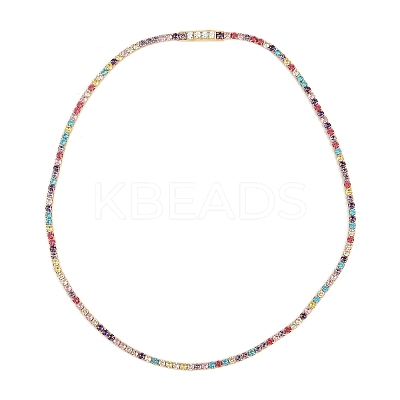 925 Sterling Silver Pave Colorful Cubic Zirconia Tennis Necklaces for Women NJEW-C096-01B-G01-1